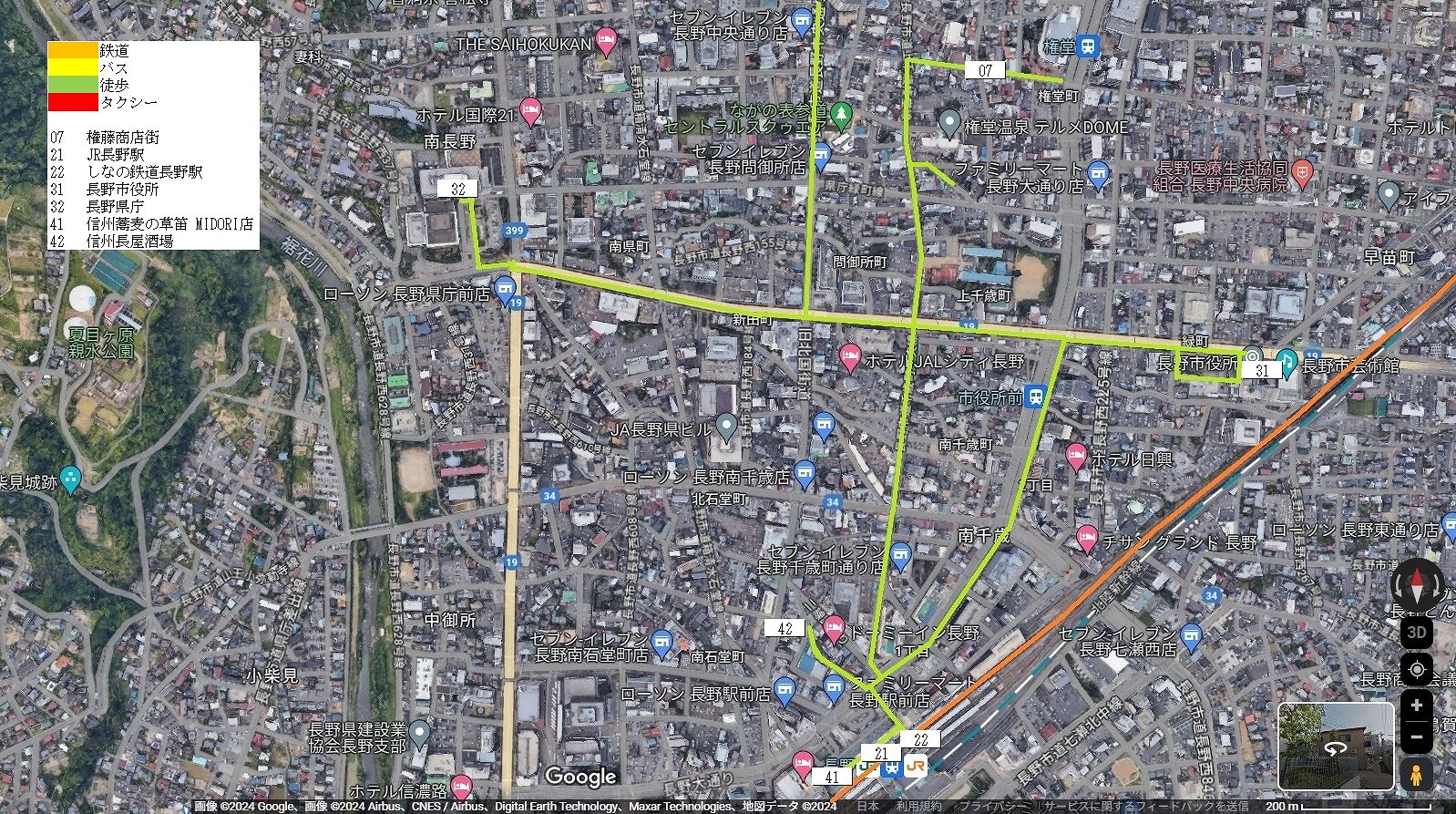 長野市中心部の地図